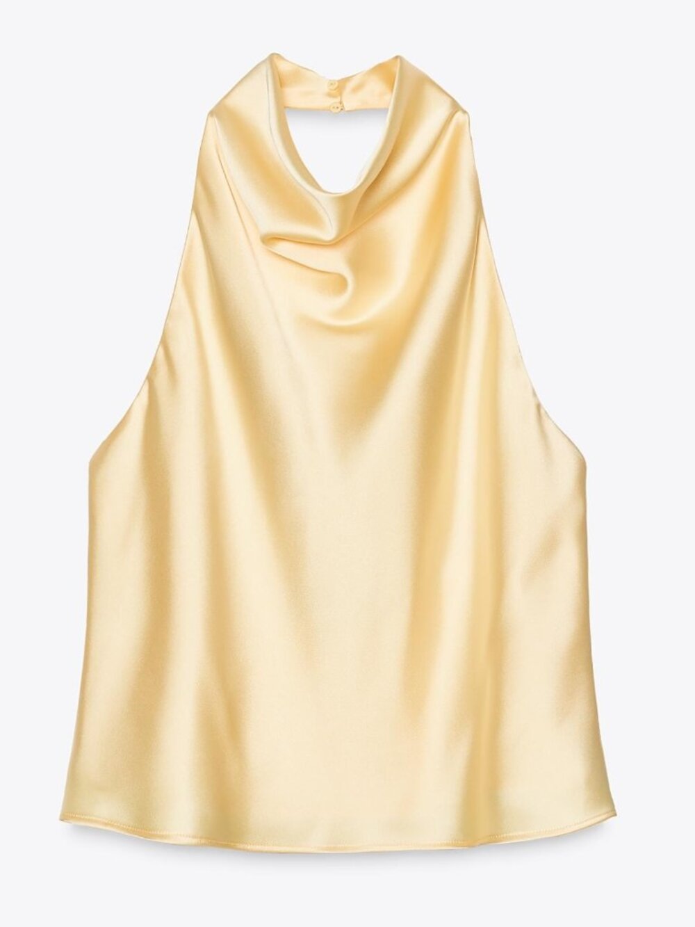 Zara Satin Halter Cowl Neck Camisole in Pale Yellow